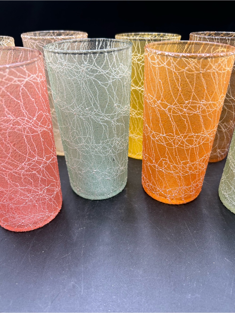 MCM spaghetti string Colorful Crackle Glass Tumbler Set - Assorted Shades set 8 - Picture 3 of 7